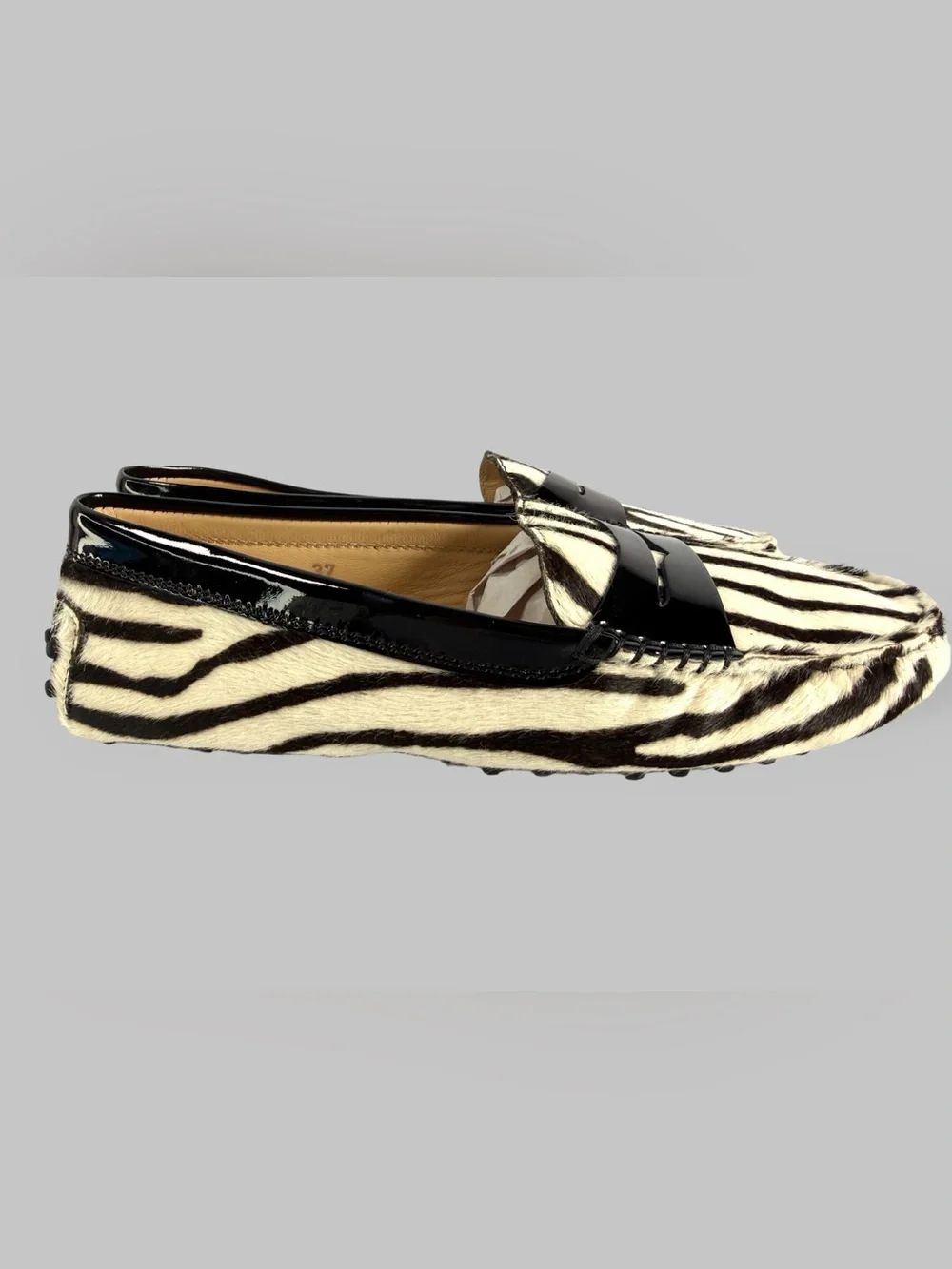 TOD'S Black & White Zebra-Print Penny Loafers